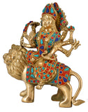White Whale Brass Maa Durga/Ma Sherwali Idol Sitting On Lion Murti Religious Strength God Sculpture Idol