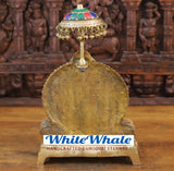 White Whale Brass Ganesha (Siddhivinayak) Statue Sitting on a Throne - Stone finish