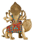 White Whale Brass Maa Durga/Ma Sherwali Idol Sitting On Lion Murti Religious Strength God Sculpture Idol