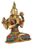 White Whale Tara Buddha Blessing Idol Tibetan Green Buddhism Yin Kwan Goddess Buddhist Statue -Antique Buddha Brass Sculpture