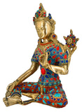 White Whale Tara Buddha Blessing Idol Tibetan Green Buddhism Yin Kwan Goddess Buddhist Statue -Antique Buddha Brass Sculpture