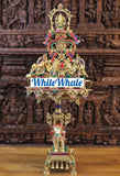 White Whale Brass 5 Ganesha with playing Music Urli Elephant Platform Big Size Beautiful Design Idol-Embedded Semi Precious Stones