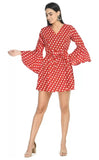Whitewhale Comfortable V Neck Fit & Flare Polka Dot Print Dress For Women