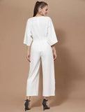 Whitewhale Women's  Solid Relaxed Fit Short Sleeve V-Neck Ankle-Length Straight Jumpsuit