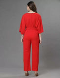 Whitewhale Women's  Solid Relaxed Fit Short Sleeve V-Neck Ankle-Length Straight Jumpsuit