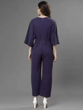 Whitewhale Women's  Solid Relaxed Fit Short Sleeve V-Neck Ankle-Length Straight Jumpsuit