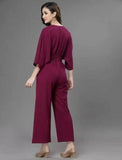Whitewhale Women's  Solid Relaxed Fit Short Sleeve V-Neck Ankle-Length Straight Jumpsuit