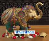 White Whale Brass Atiramaniya Devarha Gaja (Beautiful Divine Elephant) - Vehicle of Lord Indra - Semi-Precious Stones | Big Idol