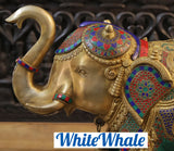 White Whale Brass Atiramaniya Devarha Gaja (Beautiful Divine Elephant) - Vehicle of Lord Indra - Semi-Precious Stones | Big Idol