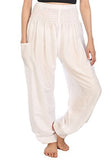 Whitewhale Unisex's Rayon Solid Smocked Waist Boho Harem Pants