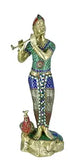 White Whale Lord Krishna Statue | Beautiful Clay Handmade Krishna Big Standing Lord Krishna Murti Playing Flute with Side Peacock.