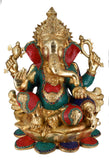 White Whale Large Lord Ganesh Murti Ganesha Idol Ganpati Brass Statue With Multicolor Stone Work for Home Decoration Showpiece