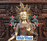 White Whale Tara Buddha Blessing Idol Tibetan Buddhism Yin Kwan Goddess Buddhist Statue