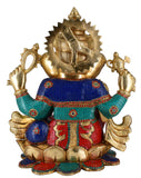 White Whale Large Lord Ganesh Murti Ganesha Idol Ganpati Brass Statue With Multicolor Stone Work for Home Decoration Showpiece