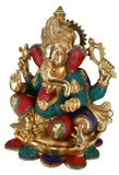 White Whale Large Lord Ganesh Murti Ganesha Idol Ganpati Brass Statue With Multicolor Stone Work for Home Decoration Showpiece
