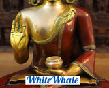 White Whale Brass Blessing Buddha - sitting on a earth (Gold and copper finish)