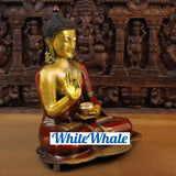 White Whale Brass Blessing Buddha - sitting on a earth (Gold and copper finish)