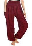 Whitewhale Unisex's Rayon Solid Smocked Waist Boho Harem Pants