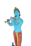 White Whale Lord Krishna Statue | Beautiful Clay Handmade Krishna Big Standing Lord Krishna Murti Playing Flute with Side Peacock.