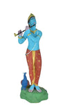 White Whale Lord Krishna Statue | Beautiful Clay Handmade Krishna Big Standing Lord Krishna Murti Playing Flute with Side Peacock.