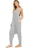 Whitewhale Women's Solid Harem Pant Sleeveless Pocket Harem Pant Jumpsuit