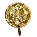 White Whale Gold Plated Brass Kuber Pooja Thali Set of 9 Pcs, Occasional Gift, Decorative Pooja Thali for Festival and Diwali Gift, Diwali Pooja Thali