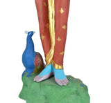 White Whale Lord Krishna Statue | Beautiful Clay Handmade Krishna Big Standing Lord Krishna Murti Playing Flute with Side Peacock.