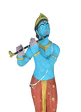 White Whale Lord Krishna Statue | Beautiful Clay Handmade Krishna Big Standing Lord Krishna Murti Playing Flute with Side Peacock.