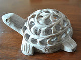 White Whale Hand Carved Stone Lucky Turtle in Turtle Figurine Beautifully Sculptured Lattice Jaali Work from a Single Block of Stone