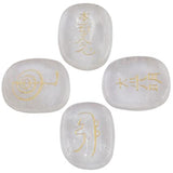 White Whale  4 pcs Engraved Chakra Stones Palm Stone Reiki Balancing