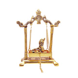 White Whale Laddu Gopal on Jhulla Palana Metal Statue Gold Plated Decor Your Home,Office Metal Krishna Murti,Showpiece Figurines,Religious Idol Gift Article.