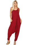 Whitewhale Women's Solid Harem Pant Sleeveless Pocket Harem Pant Jumpsuit