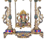 White Whale Brass Ganesha Statue Sitting On Jhula | Swing Ganesh | God of Good Luck | Large Size Ganesha | Lord Vinayaka | Ganapati