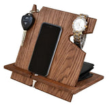 White Whale Wood Phone Docking Station with Key Holder, Wallet Stand and Watch Organizer Men's Gift MyFancyCraft Compatible with Any Phone