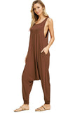 Whitewhale Women's Solid Harem Pant Sleeveless Pocket Harem Pant Jumpsuit