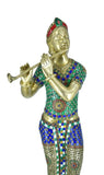 White Whale Lord Krishna Statue | Beautiful Clay Handmade Krishna Big Standing Lord Krishna Murti Playing Flute with Side Peacock.