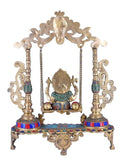 White Whale Brass Ganesha Statue Sitting On Jhula | Swing Ganesh | God of Good Luck | Large Size Ganesha | Lord Vinayaka | Ganapati