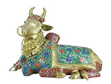 White Whale Brass Aishvara Nandikeshaya (Majestic Nandi Bull) - Guardian of Mount Kailasa - Jeweled in Semi Precious Stones.