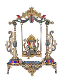 White Whale Brass Ganesha Statue Sitting On Jhula | Swing Ganesh | God of Good Luck | Large Size Ganesha | Lord Vinayaka | Ganapati