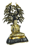 White Whale Brass Buddha Statue Blessing Under The Tree Murti for Home Decor Entrance Office Table Living Room Meditation Luck Gift Feng Shui