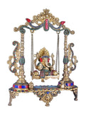 White Whale Brass Ganesha Statue Sitting On Jhula | Swing Ganesh | God of Good Luck | Large Size Ganesha | Lord Vinayaka | Ganapati