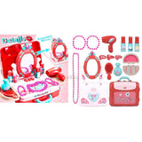 White Whale Plastic 3 in 1 Cosmetic and Beauty Salon Toy Set, Educational Portable Makeup Suitcase with Makeup Accessories, 21 Pieces - Pink