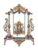 White Whale Brass Ganesha Statue Sitting On Jhula | Swing Ganesh | God of Good Luck | Large Size Ganesha | Lord Vinayaka | Ganapati