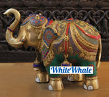 White Whale Brass Atiramaniya Devarha Gaja (Beautiful Divine Elephant) - Vehicle of Lord Indra - Semi-Precious Stones | Big Idol