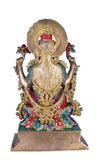 White Whale Brass Lakshmi Statue with Stonework,Big Large Size Goddess Laxmi Idol Brass, Hindu Goddess of Money, Wealth, Abundance & Prosperity.
