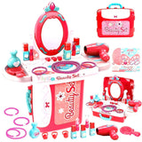 White Whale Plastic 3 in 1 Cosmetic and Beauty Salon Toy Set, Educational Portable Makeup Suitcase with Makeup Accessories, 21 Pieces - Pink