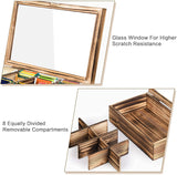 White Whale Tea Box Storage Natural Tea Chest Tea Bag Holder 8 Adjustable Tea Chest Compartments with Glass Window