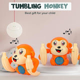 White Whale Dancing Musical Toy for Kids Baby Tumbling Rolling Monkey Doll Toy with Voice Control Sensor Light Music Rotating Arm Sound Toy - Made in India Random Color Dispatch