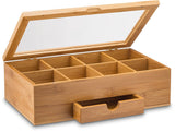 Whitewhale Tea Box Storage Natural Tea Chest Tea Bag Holder with Glass Window