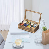 White Whale Tea Box Storage Natural Tea Chest Tea Bag Holder 8 Adjustable Tea Chest Compartments with Glass Window